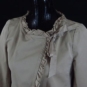 J.Crew Ribbon Tie Silk Ruffle Trim Khaki Jacket 2